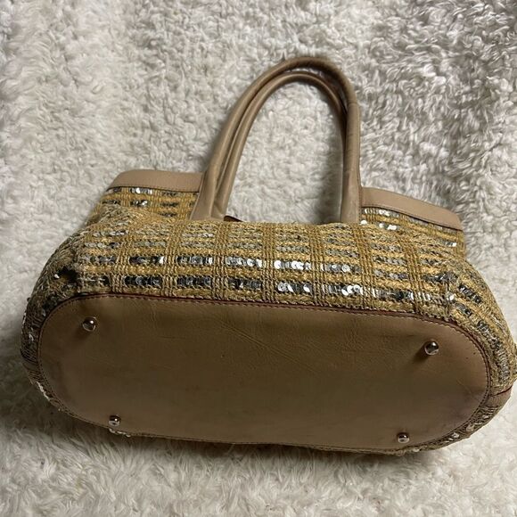 Kate Spade Jute and sequins Tan & Gold shoulder bag leather beige straps & trim - Picture 8 of 16